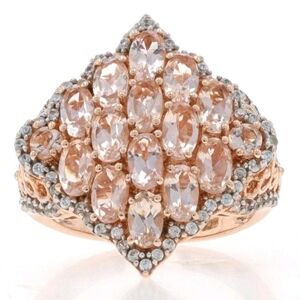 Natural Peach Morganite Cluster Ring 18k Rose Gold Vermeil Size 8